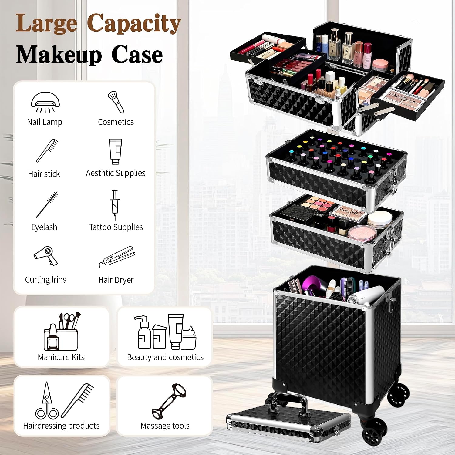 ローリングメイクアップトレインケース、コスメティックトロリー - Beauty & Makeup Katia Di Paola のレビューと価格